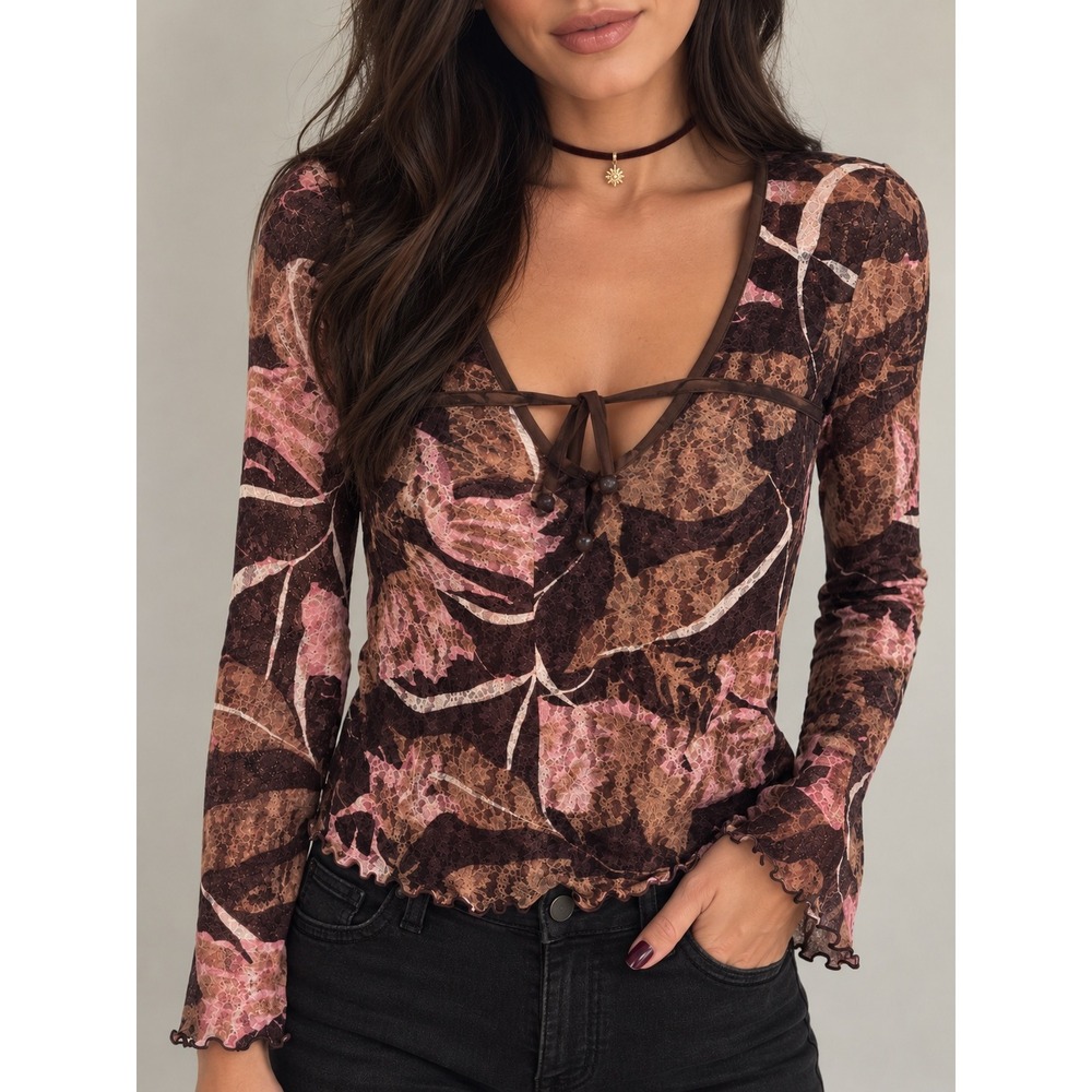 INC Rose Print Top L Coquette Fairycore Whimsigoth Y2K 90s Gothic Fairy Grunge